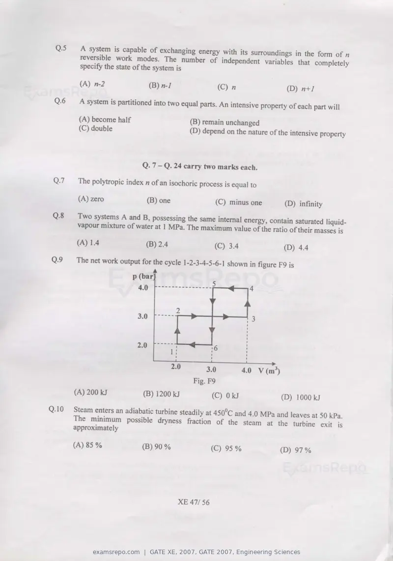 GATE XE 2007 question paper, GATE 2007, Engineering Sciences, page 47 of 50