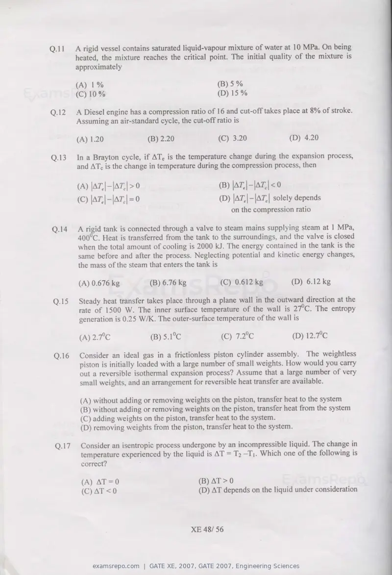 GATE XE 2007 question paper, GATE 2007, Engineering Sciences, page 48 of 50