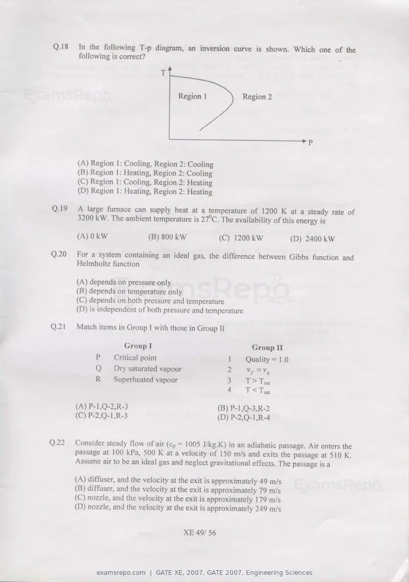 GATE XE 2007 question paper, GATE 2007, Engineering Sciences, page 49 of 50