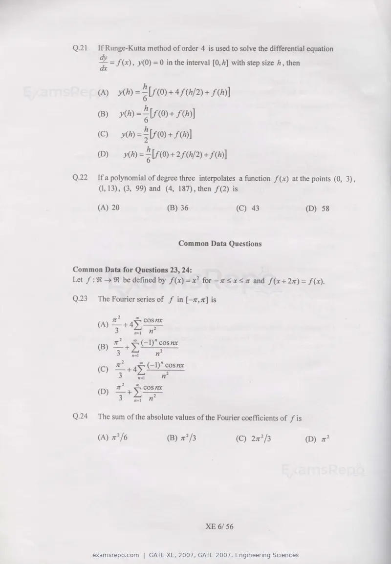 GATE XE 2007 question paper, GATE 2007, Engineering Sciences, page 6 of 50