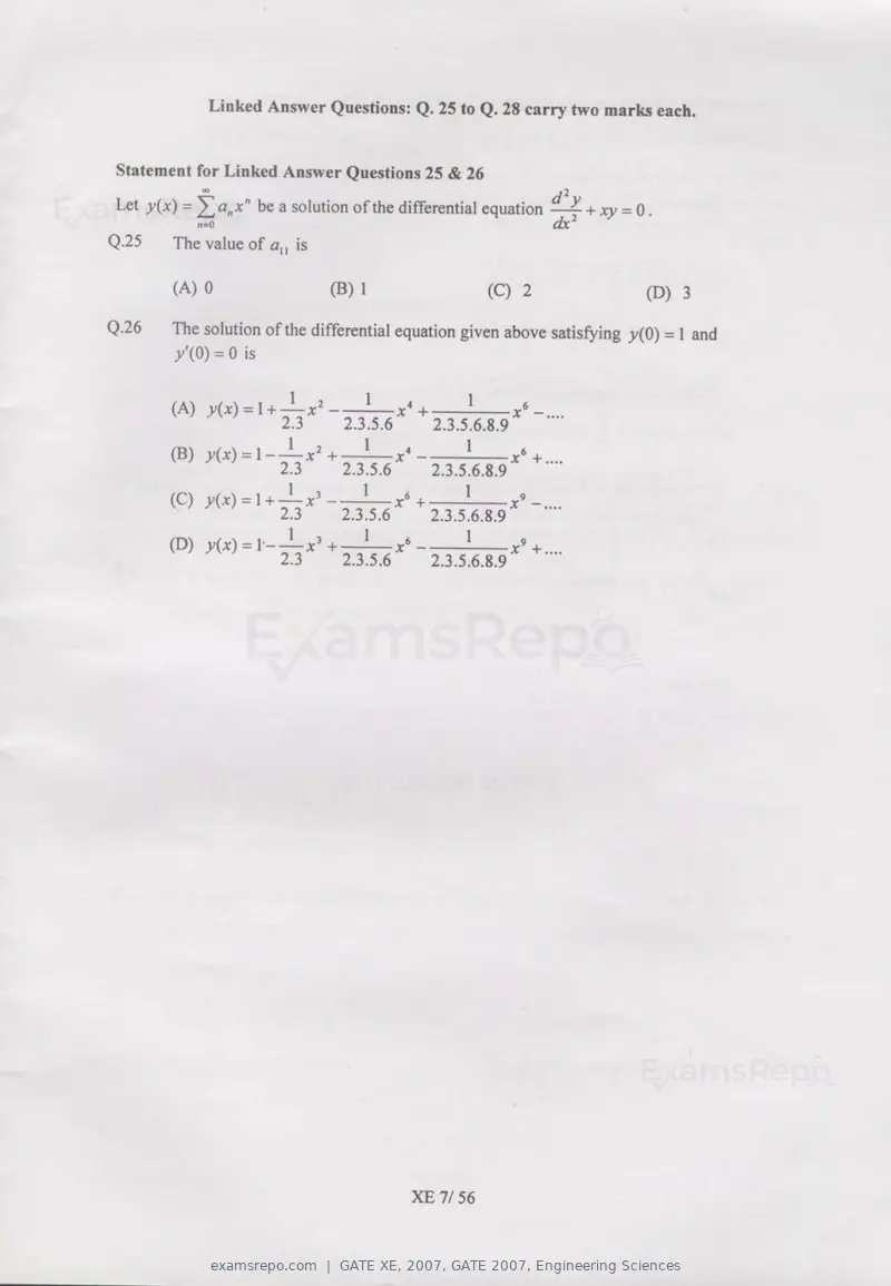 GATE XE 2007 question paper, GATE 2007, Engineering Sciences, page 7 of 50