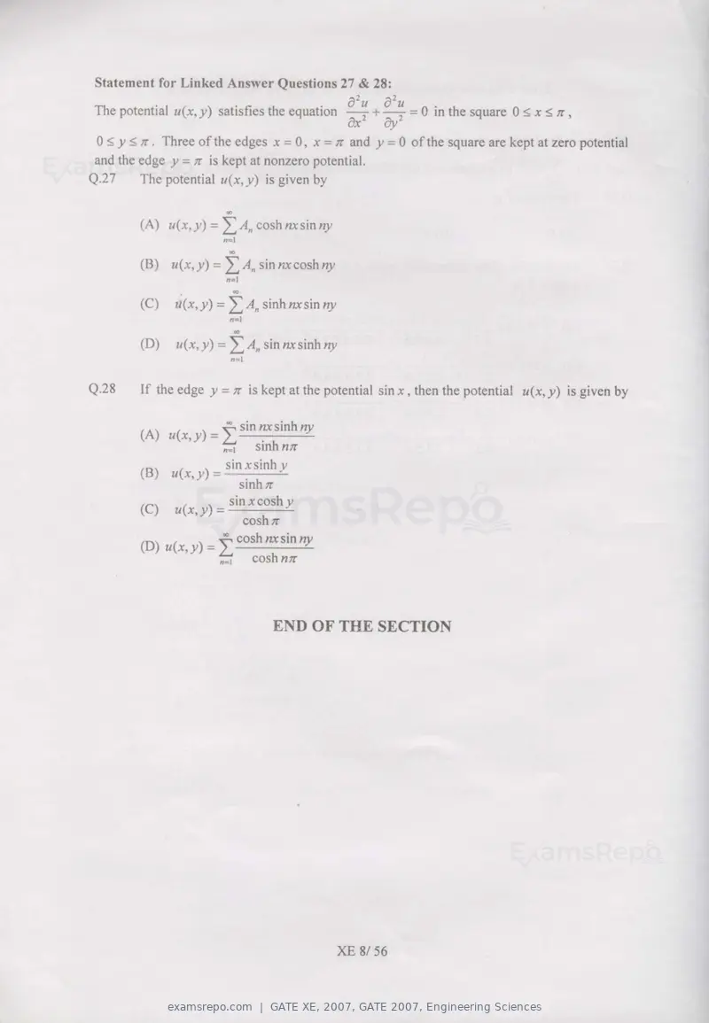 GATE XE 2007 question paper, GATE 2007, Engineering Sciences, page 8 of 50