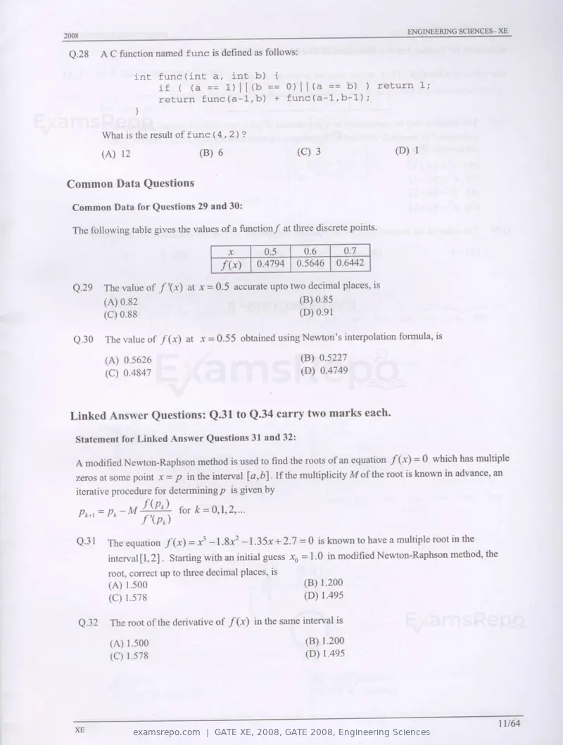 GATE XE 2008 question paper, GATE 2008, Engineering Sciences, page 11 of 60