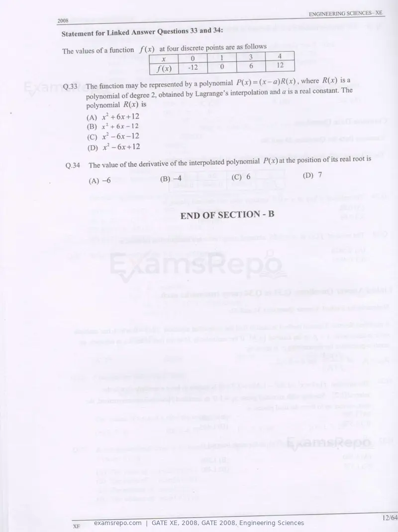 GATE XE 2008 question paper, GATE 2008, Engineering Sciences, page 12 of 60