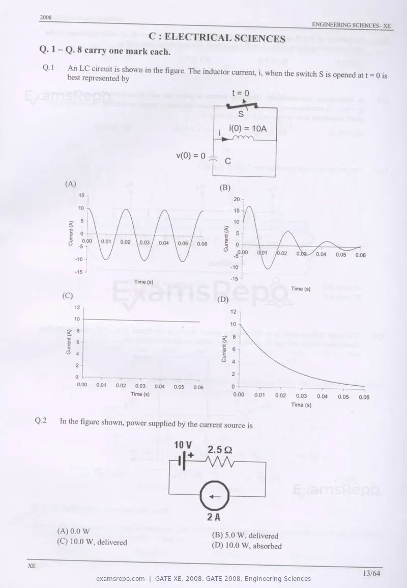 GATE XE 2008 question paper, GATE 2008, Engineering Sciences, page 13 of 60