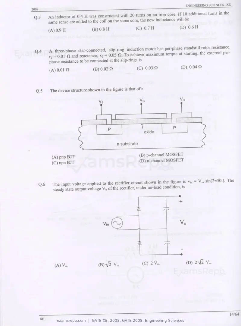 GATE XE 2008 question paper, GATE 2008, Engineering Sciences, page 14 of 60