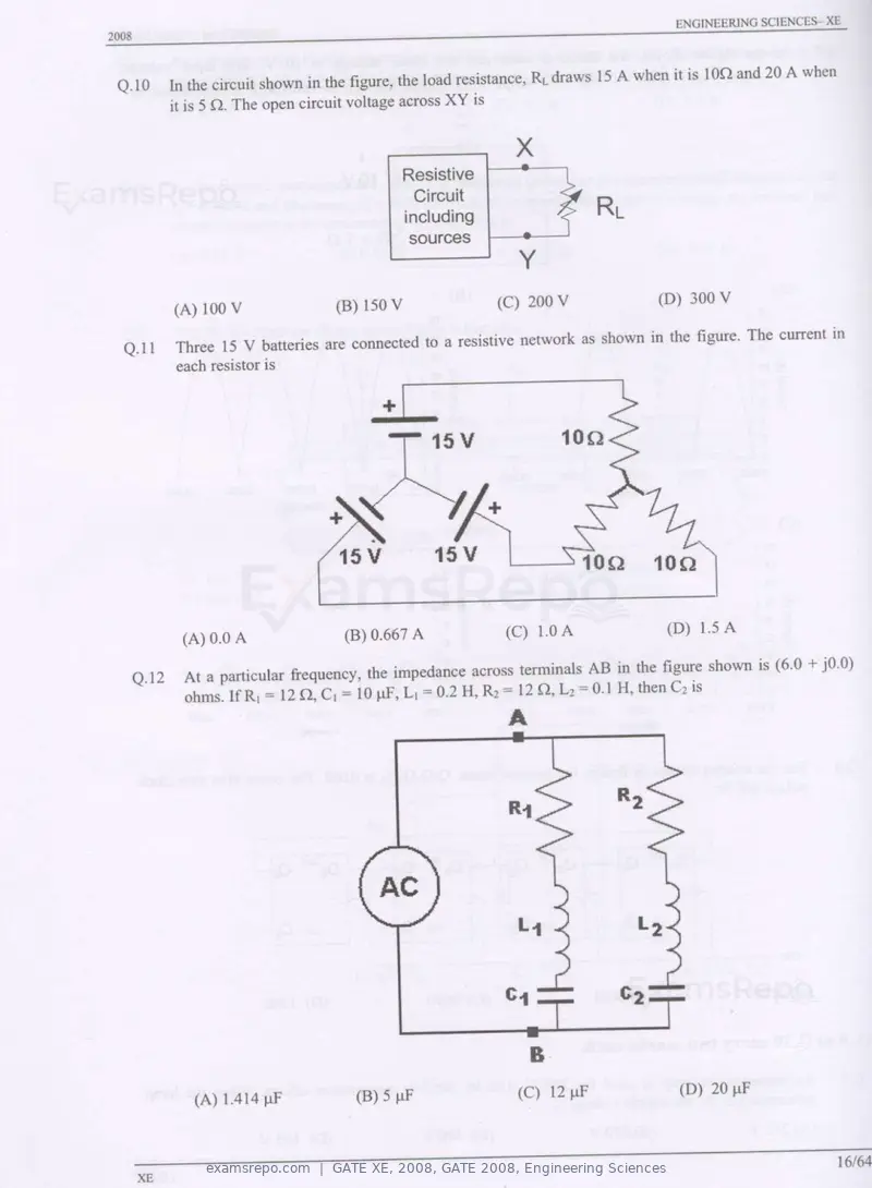 GATE XE 2008 question paper, GATE 2008, Engineering Sciences, page 16 of 60