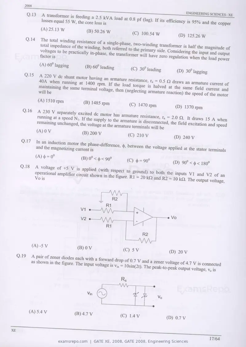 GATE XE 2008 question paper, GATE 2008, Engineering Sciences, page 17 of 60