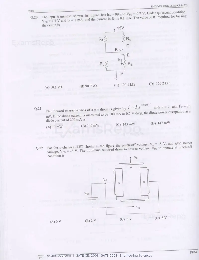 GATE XE 2008 question paper, GATE 2008, Engineering Sciences, page 18 of 60