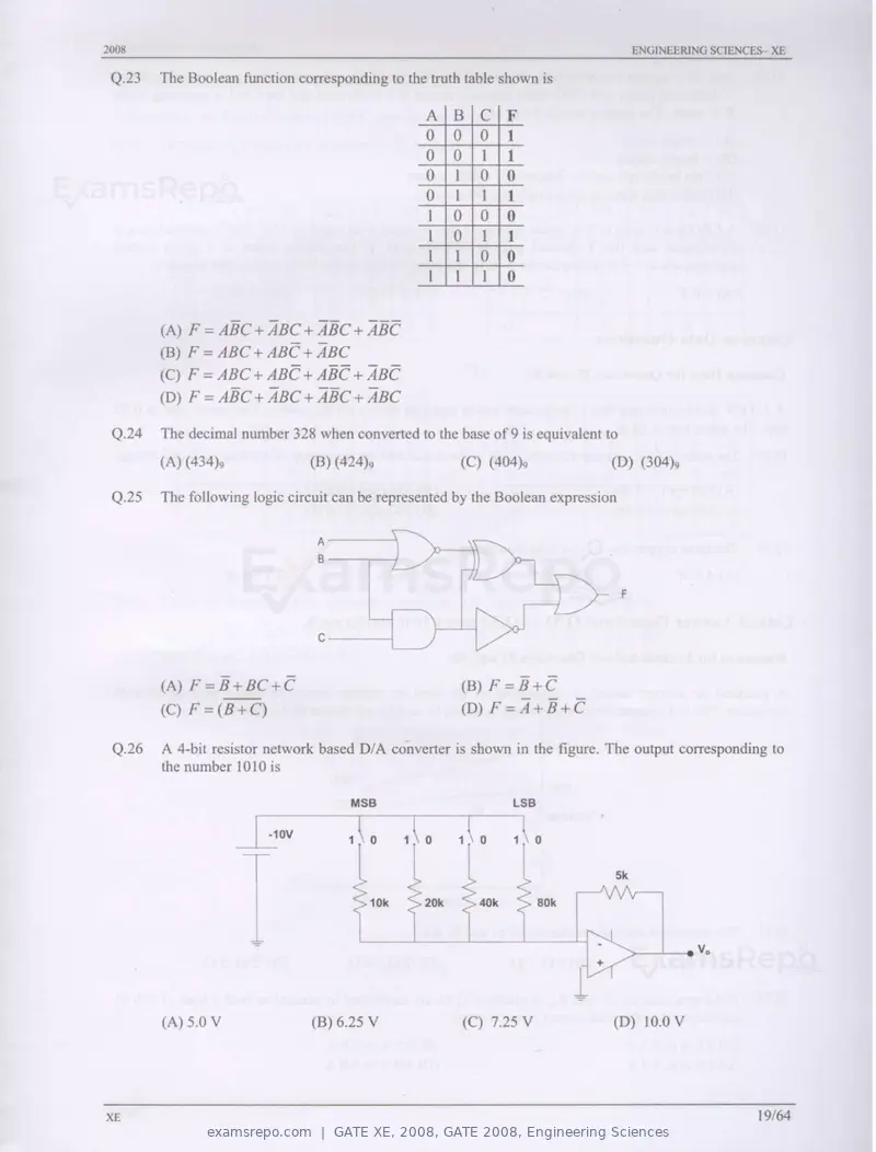 GATE XE 2008 question paper, GATE 2008, Engineering Sciences, page 19 of 60