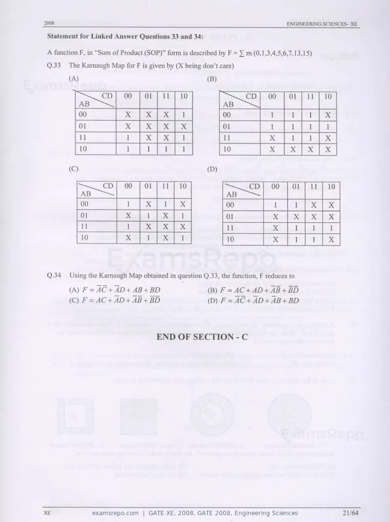 GATE XE 2008 question paper, GATE 2008, Engineering Sciences, page 21 of 60