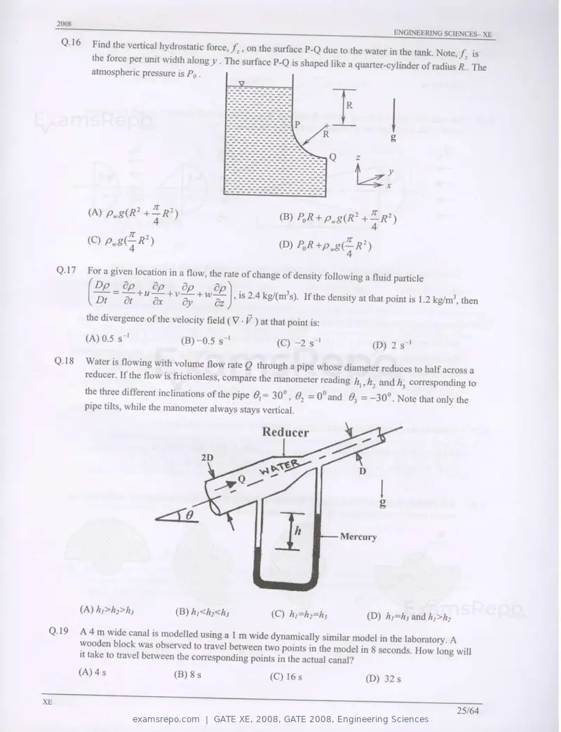 GATE XE 2008 question paper, GATE 2008, Engineering Sciences, page 25 of 60