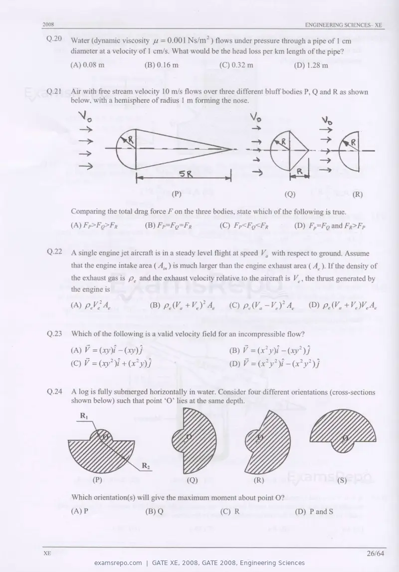 GATE XE 2008 question paper, GATE 2008, Engineering Sciences, page 26 of 60