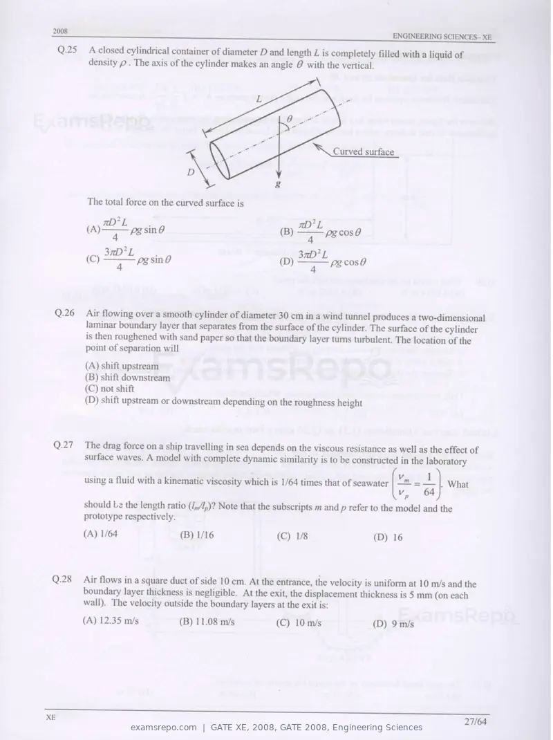 GATE XE 2008 question paper, GATE 2008, Engineering Sciences, page 27 of 60