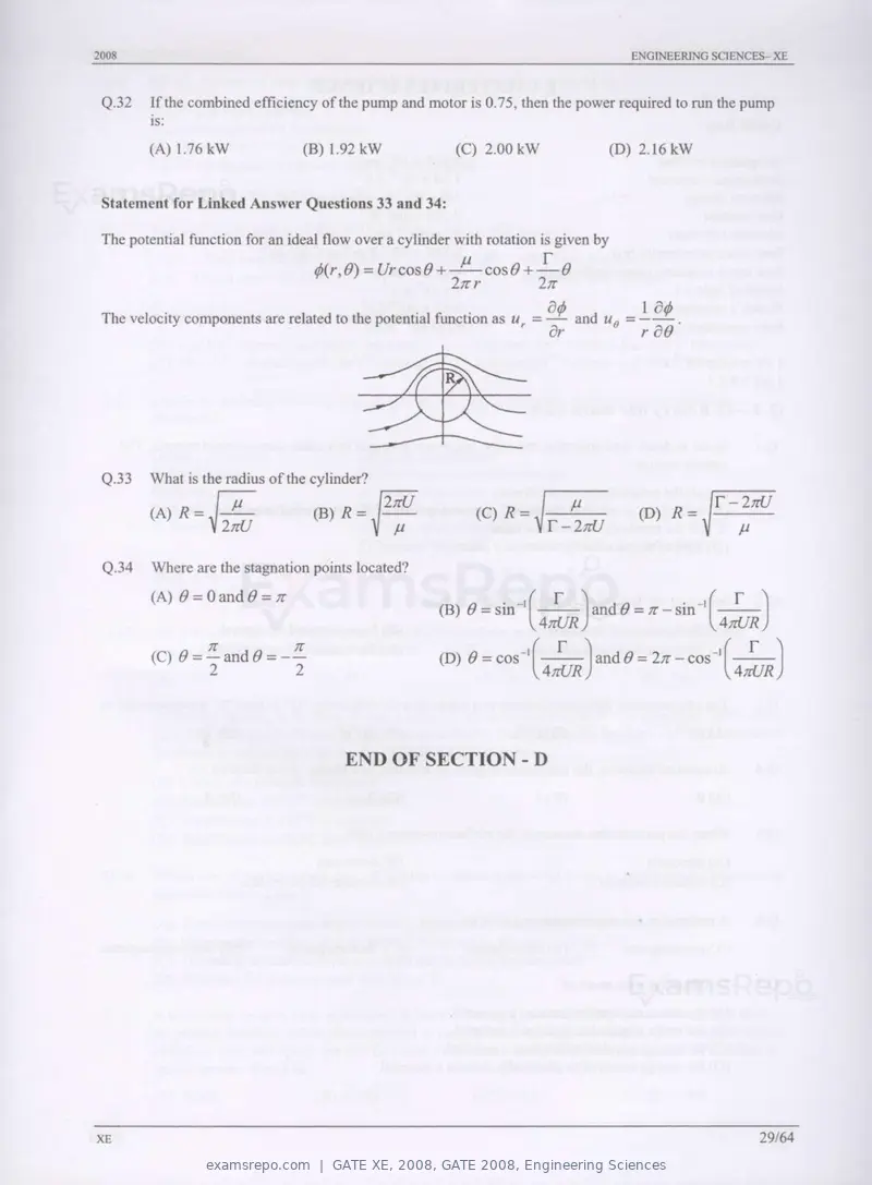GATE XE 2008 question paper, GATE 2008, Engineering Sciences, page 29 of 60
