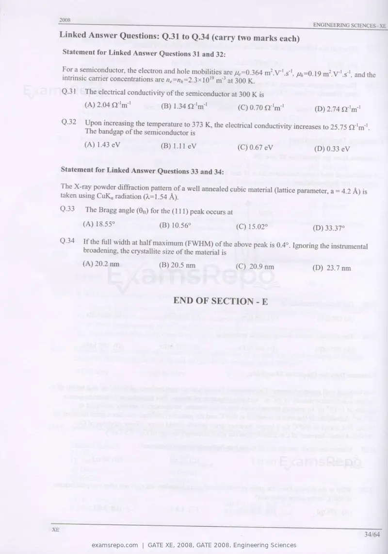 GATE XE 2008 question paper, GATE 2008, Engineering Sciences, page 34 of 60