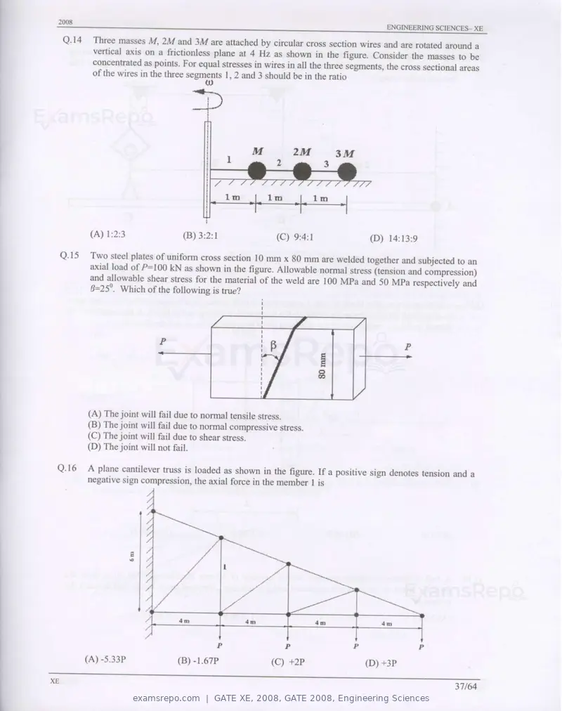 GATE XE 2008 question paper, GATE 2008, Engineering Sciences, page 37 of 60