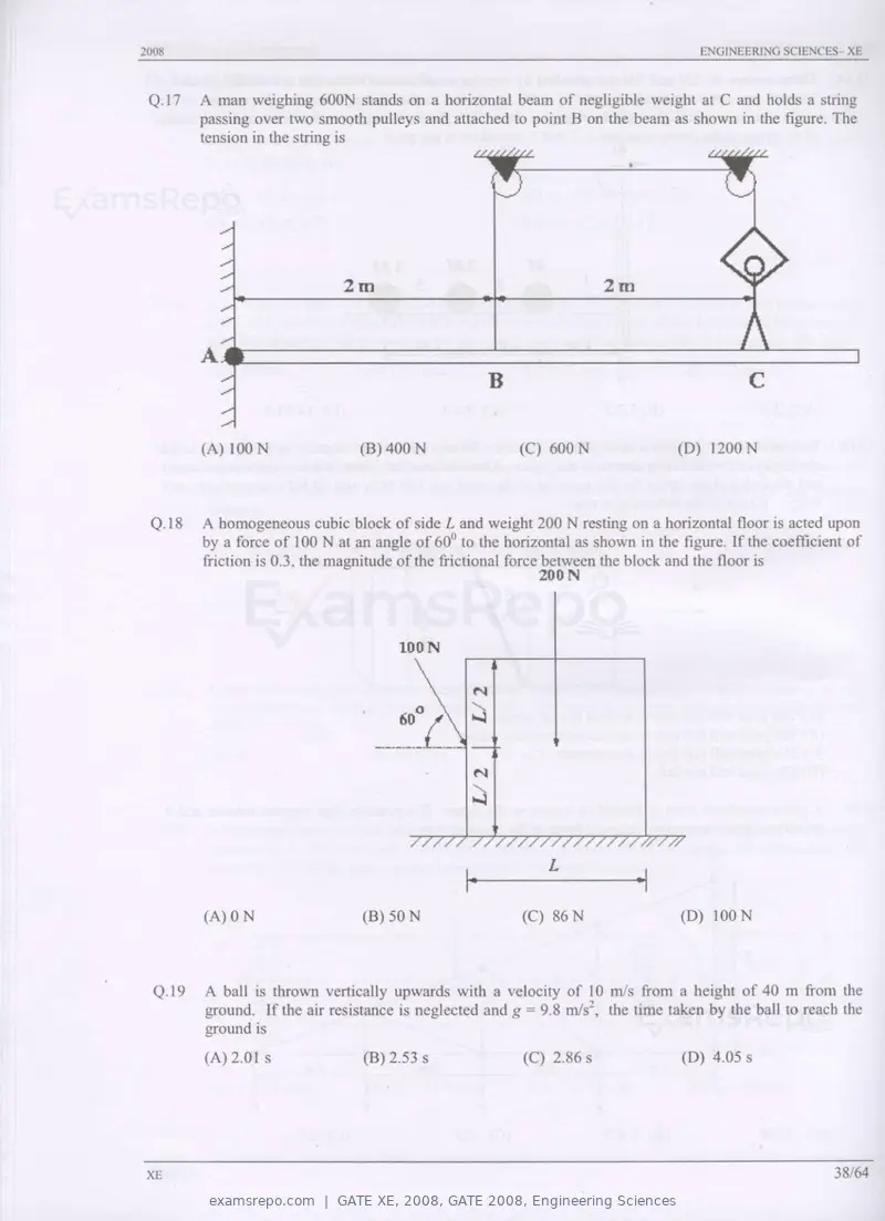 GATE XE 2008 question paper, GATE 2008, Engineering Sciences, page 38 of 60