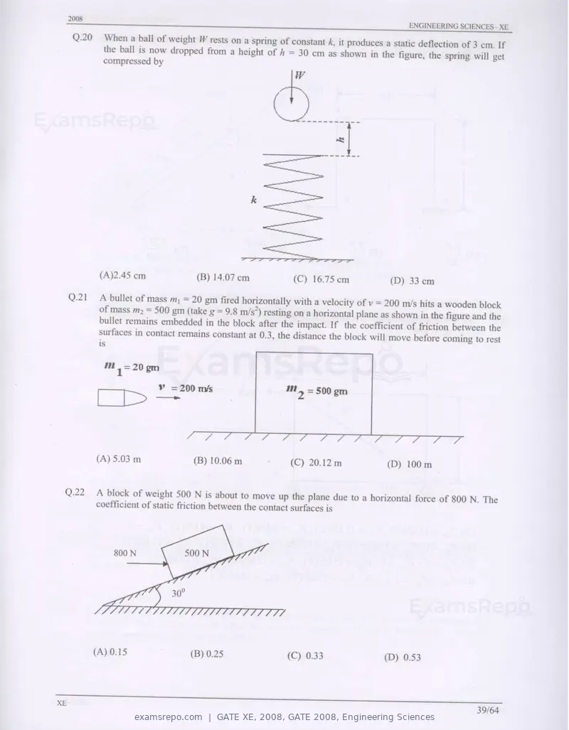 GATE XE 2008 question paper, GATE 2008, Engineering Sciences, page 39 of 60