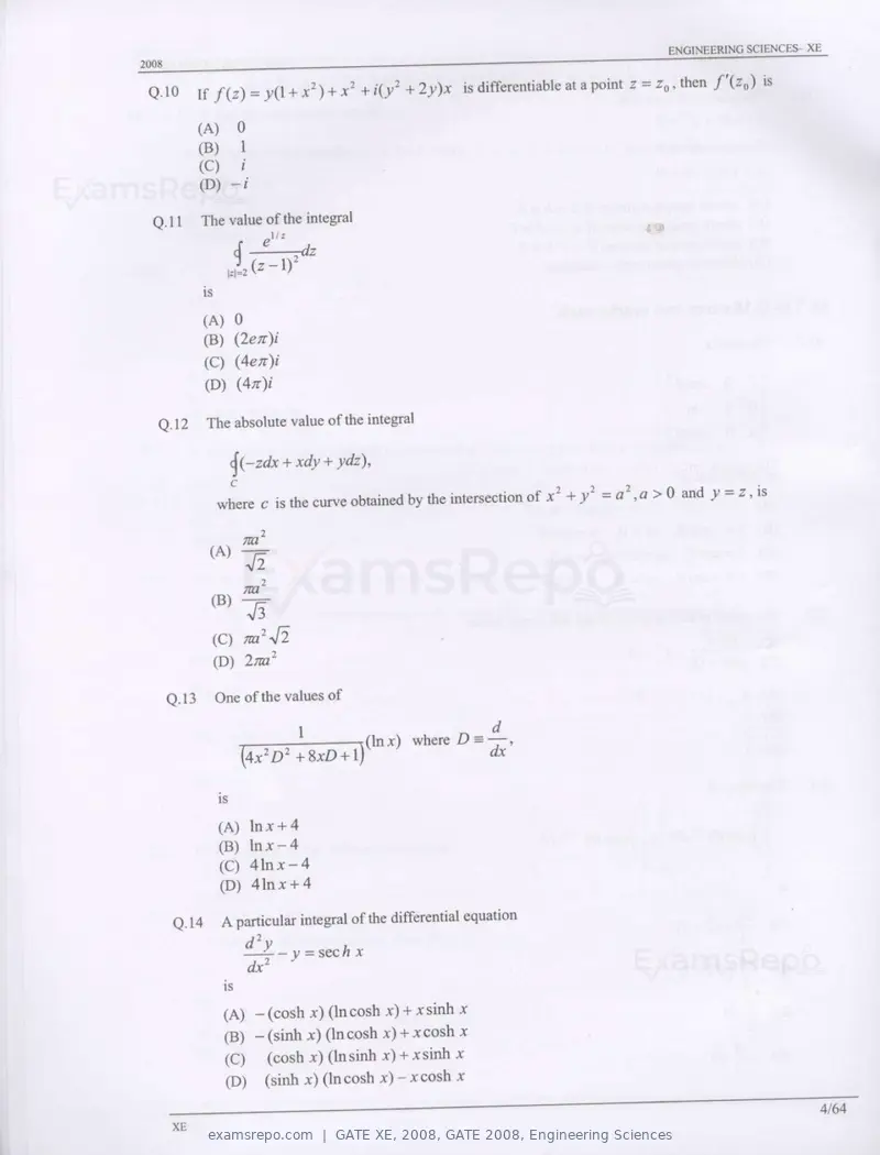 GATE XE 2008 question paper, GATE 2008, Engineering Sciences, page 4 of 60