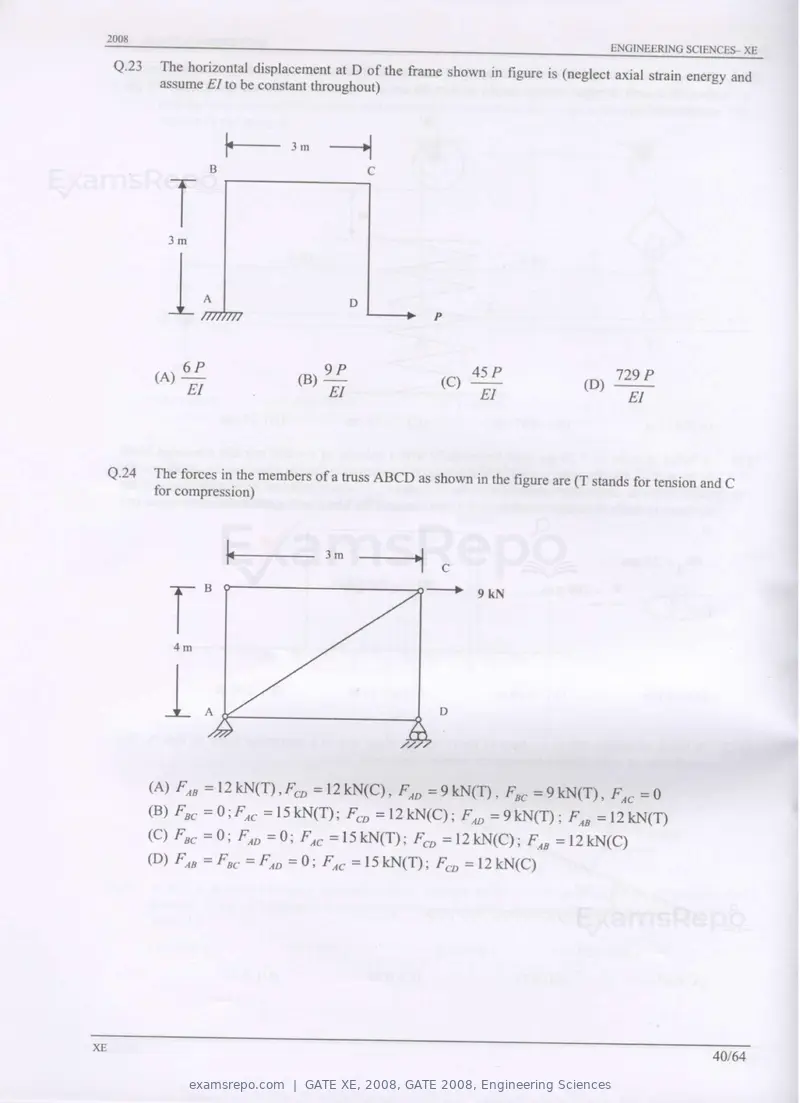 GATE XE 2008 question paper, GATE 2008, Engineering Sciences, page 40 of 60
