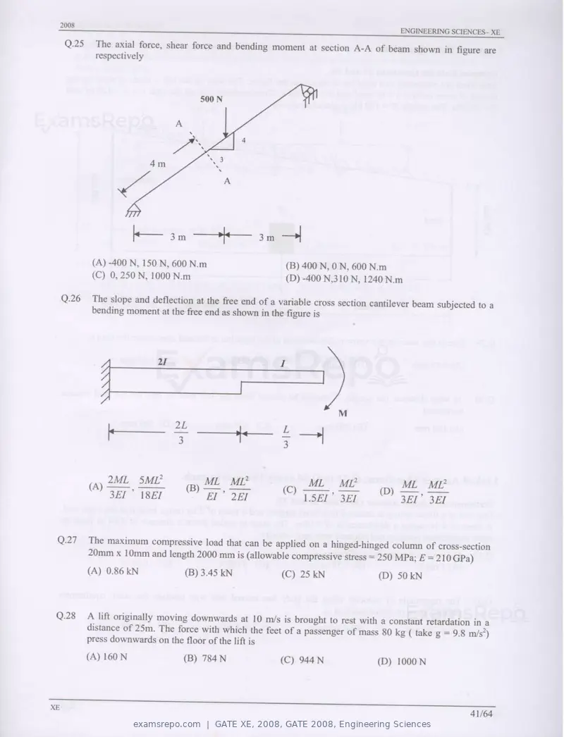 GATE XE 2008 question paper, GATE 2008, Engineering Sciences, page 41 of 60