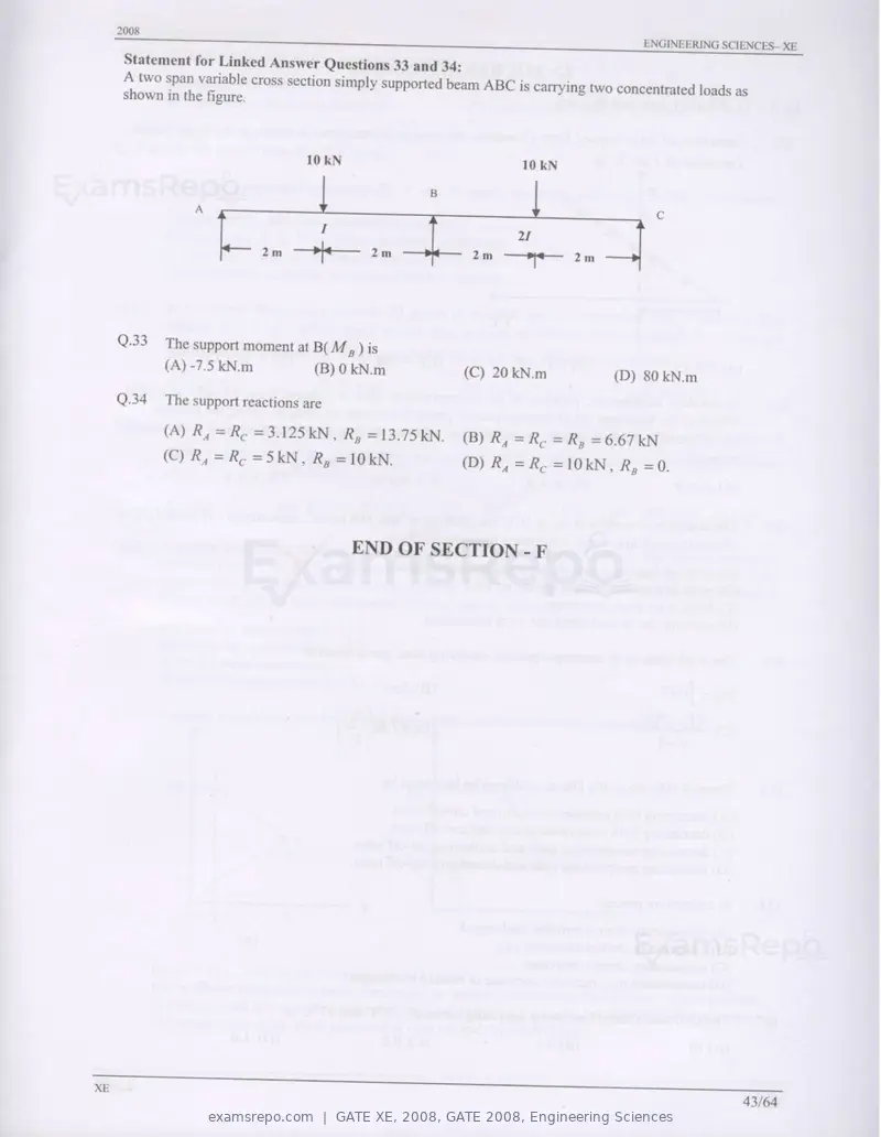 GATE XE 2008 question paper, GATE 2008, Engineering Sciences, page 43 of 60