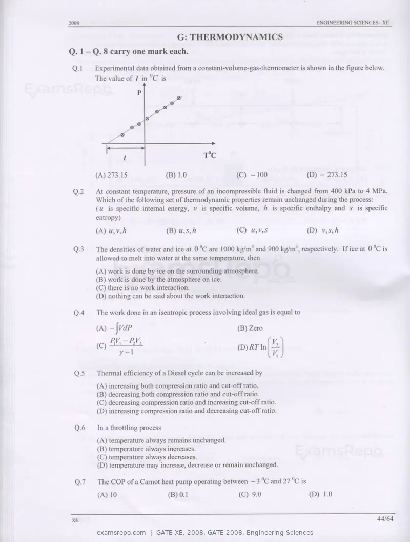 GATE XE 2008 question paper, GATE 2008, Engineering Sciences, page 44 of 60