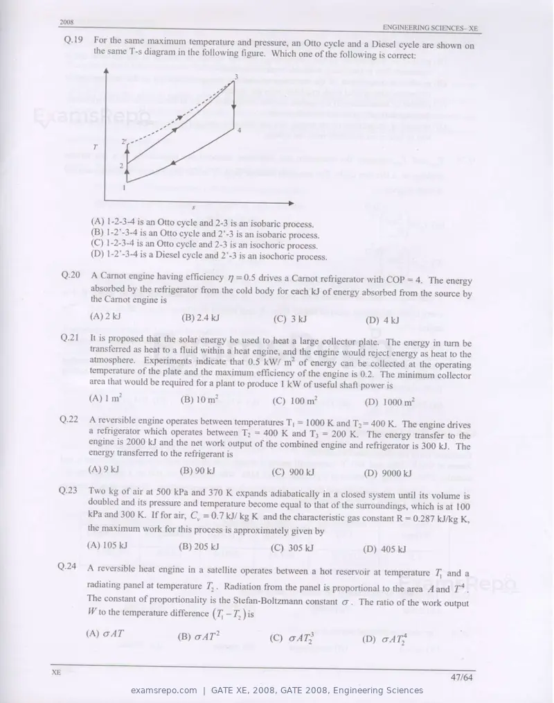 GATE XE 2008 question paper, GATE 2008, Engineering Sciences, page 47 of 60