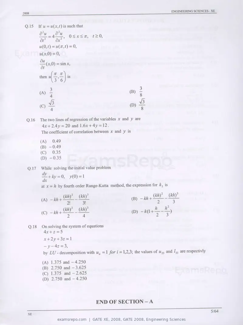 GATE XE 2008 question paper, GATE 2008, Engineering Sciences, page 5 of 60