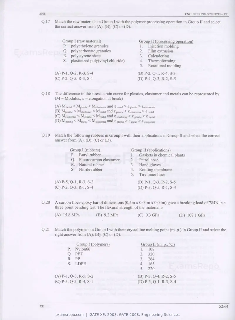GATE XE 2008 question paper, GATE 2008, Engineering Sciences, page 52 of 60