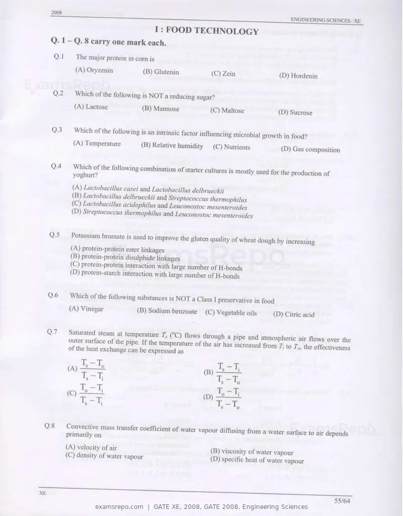 GATE XE 2008 question paper, GATE 2008, Engineering Sciences, page 55 of 60