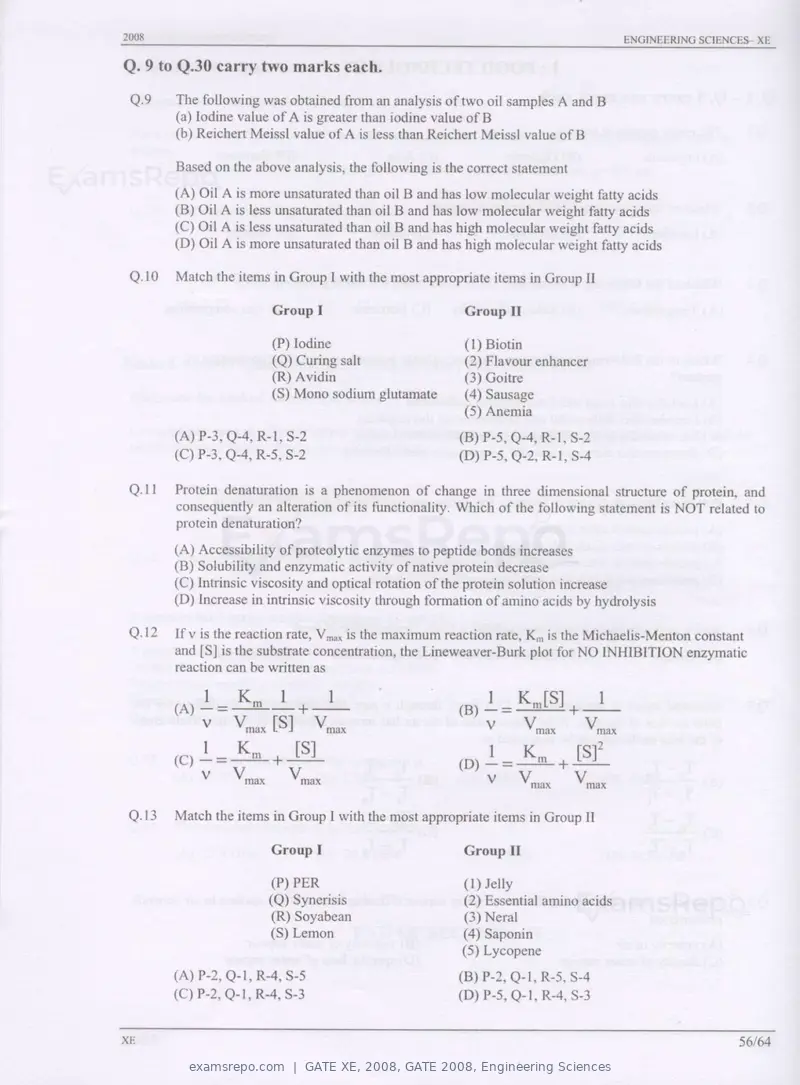GATE XE 2008 question paper, GATE 2008, Engineering Sciences, page 56 of 60