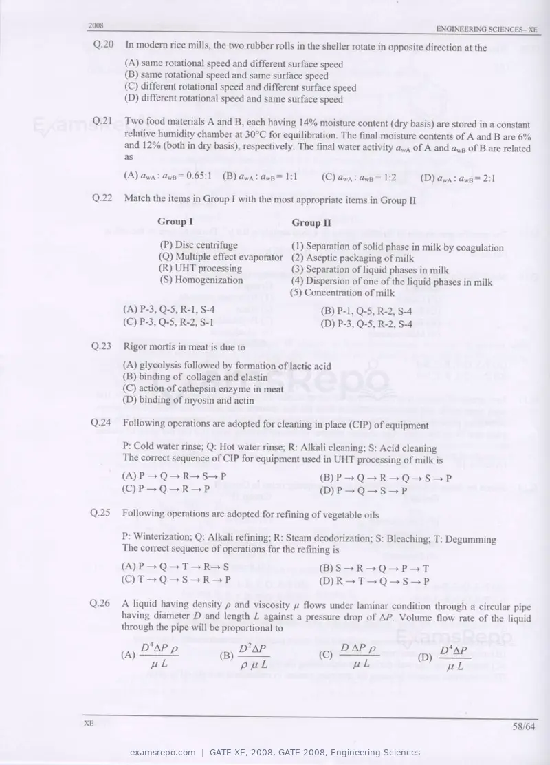 GATE XE 2008 question paper, GATE 2008, Engineering Sciences, page 58 of 60