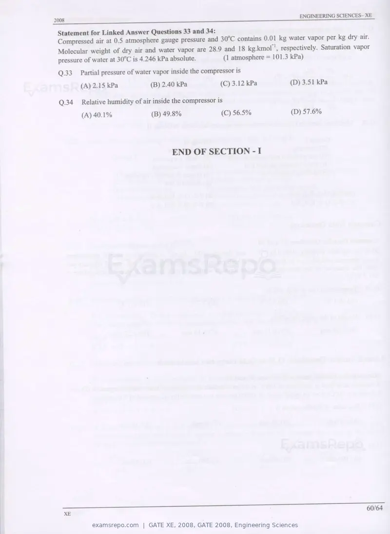 GATE XE 2008 question paper, GATE 2008, Engineering Sciences, page 60 of 60