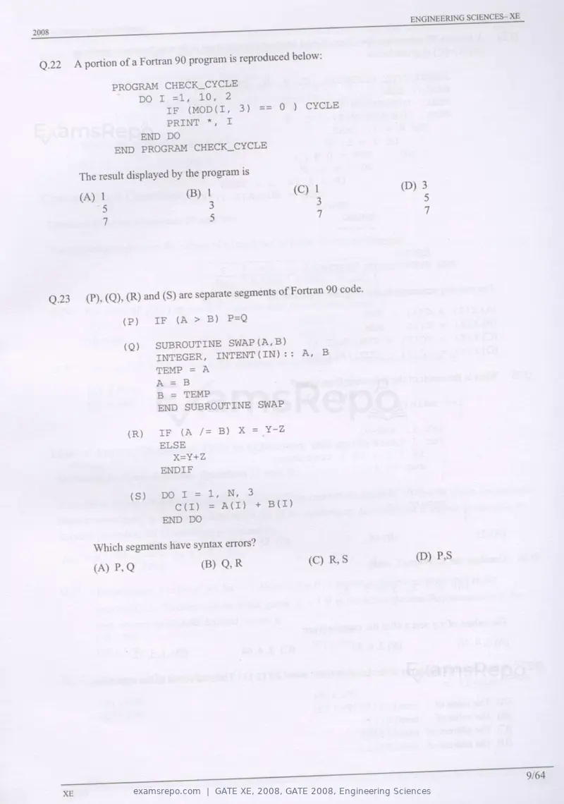 GATE XE 2008 question paper, GATE 2008, Engineering Sciences, page 9 of 60