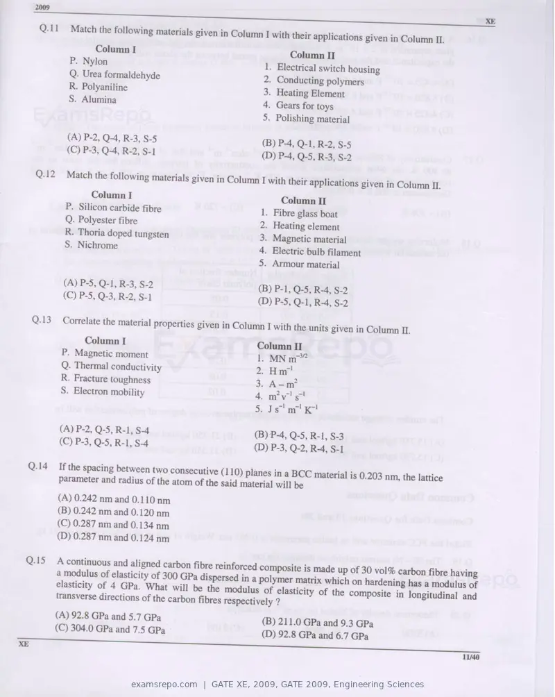 GATE XE 2009 question paper, GATE 2009, Engineering Sciences, page 11 of 33
