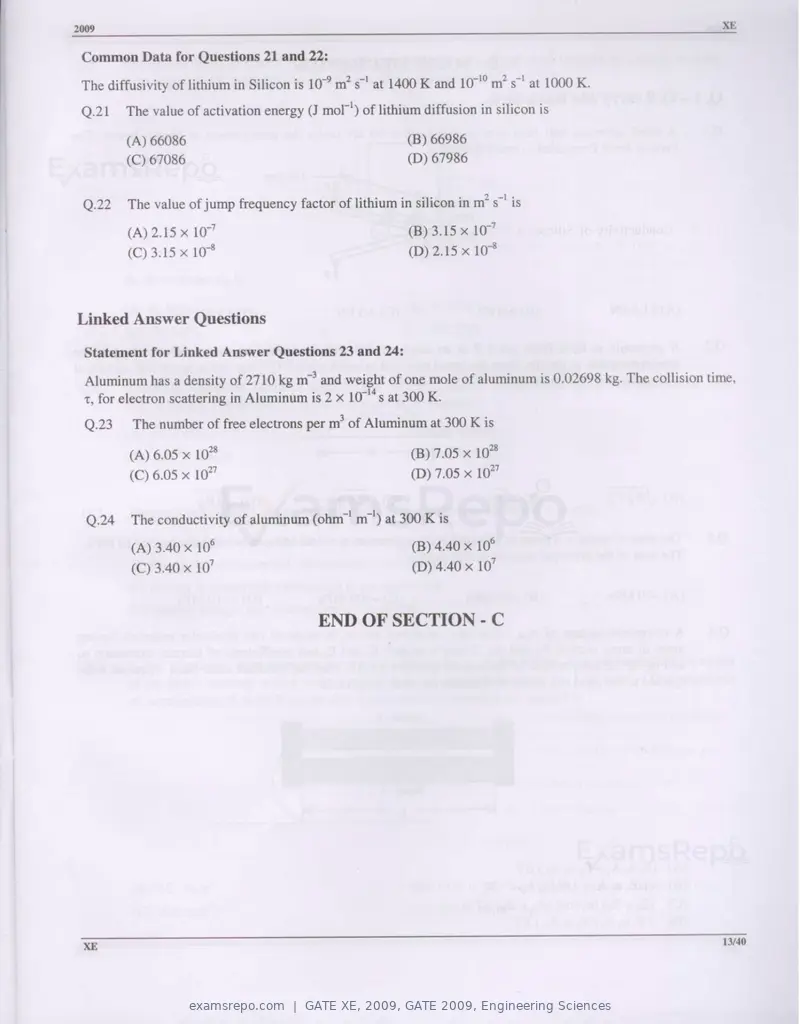 GATE XE 2009 question paper, GATE 2009, Engineering Sciences, page 13 of 33