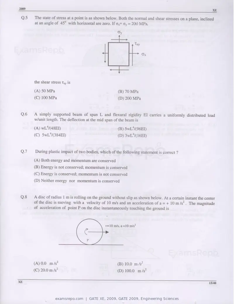 GATE XE 2009 question paper, GATE 2009, Engineering Sciences, page 15 of 33