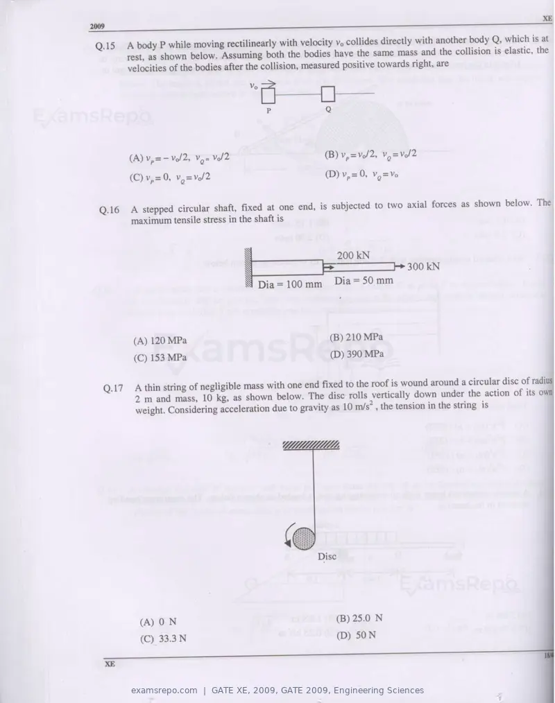 GATE XE 2009 question paper, GATE 2009, Engineering Sciences, page 18 of 33