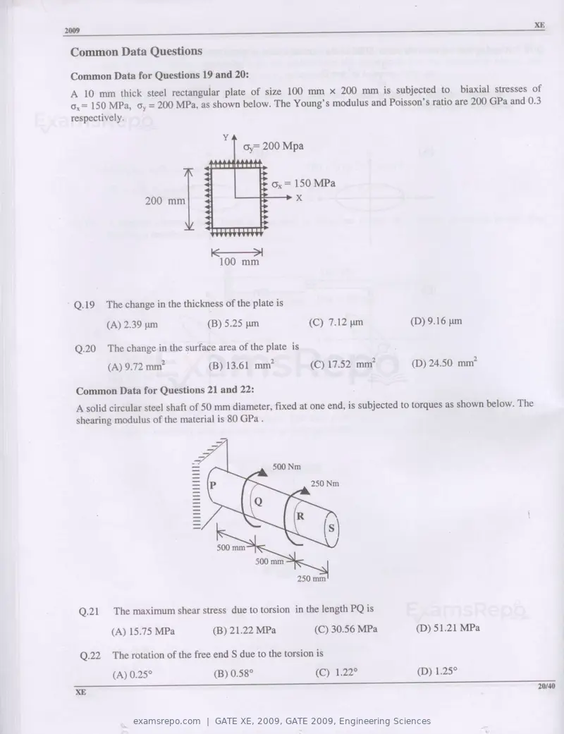 GATE XE 2009 question paper, GATE 2009, Engineering Sciences, page 20 of 33