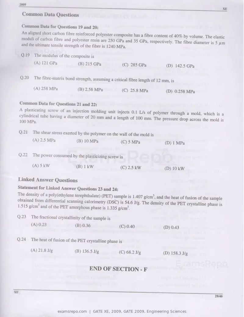 GATE XE 2009 question paper, GATE 2009, Engineering Sciences, page 29 of 33