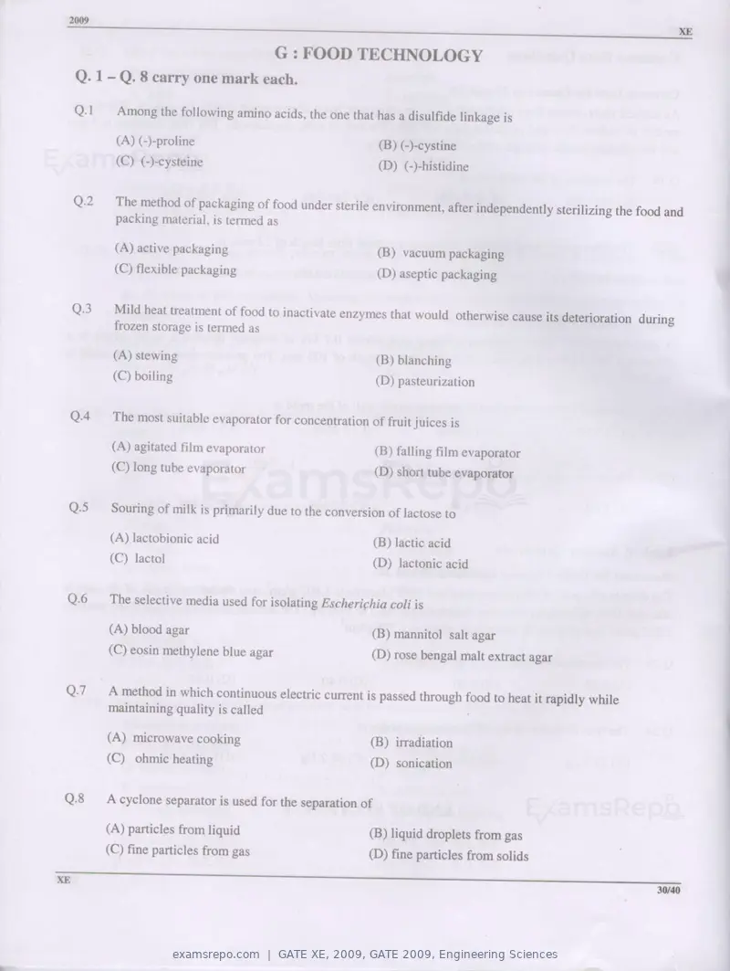 GATE XE 2009 question paper, GATE 2009, Engineering Sciences, page 30 of 33