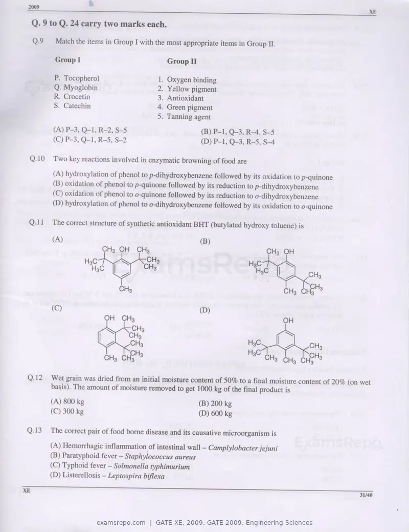GATE XE 2009 question paper, GATE 2009, Engineering Sciences, page 31 of 33