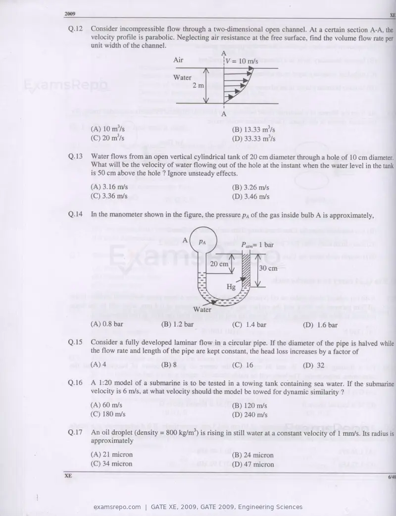 GATE XE 2009 question paper, GATE 2009, Engineering Sciences, page 6 of 33