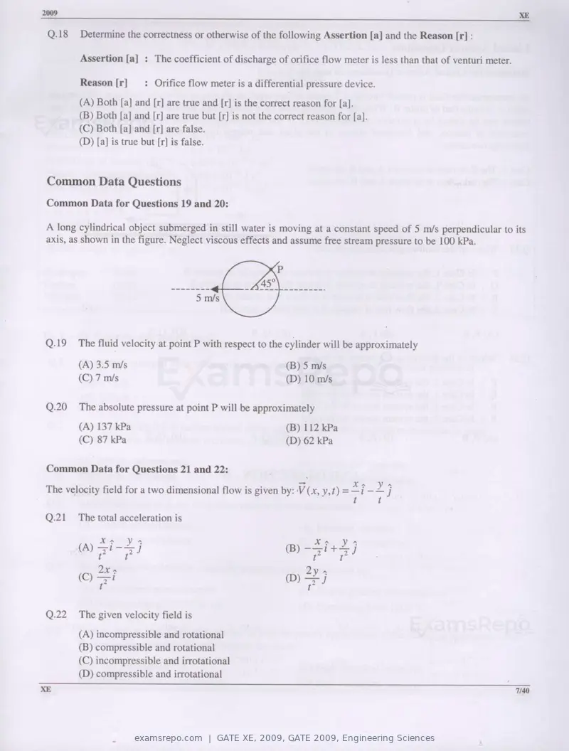 GATE XE 2009 question paper, GATE 2009, Engineering Sciences, page 7 of 33