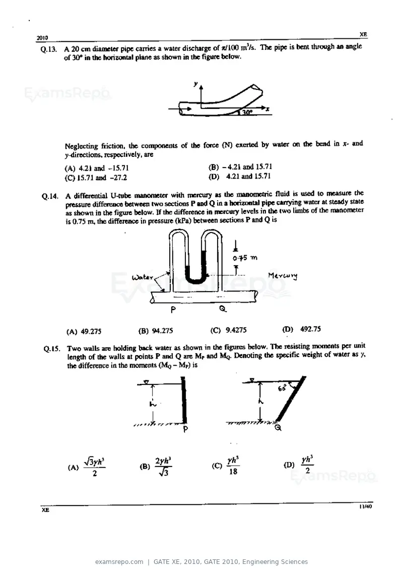 GATE XE 2010 question paper, GATE 2010, Engineering Sciences, page 11 of 40