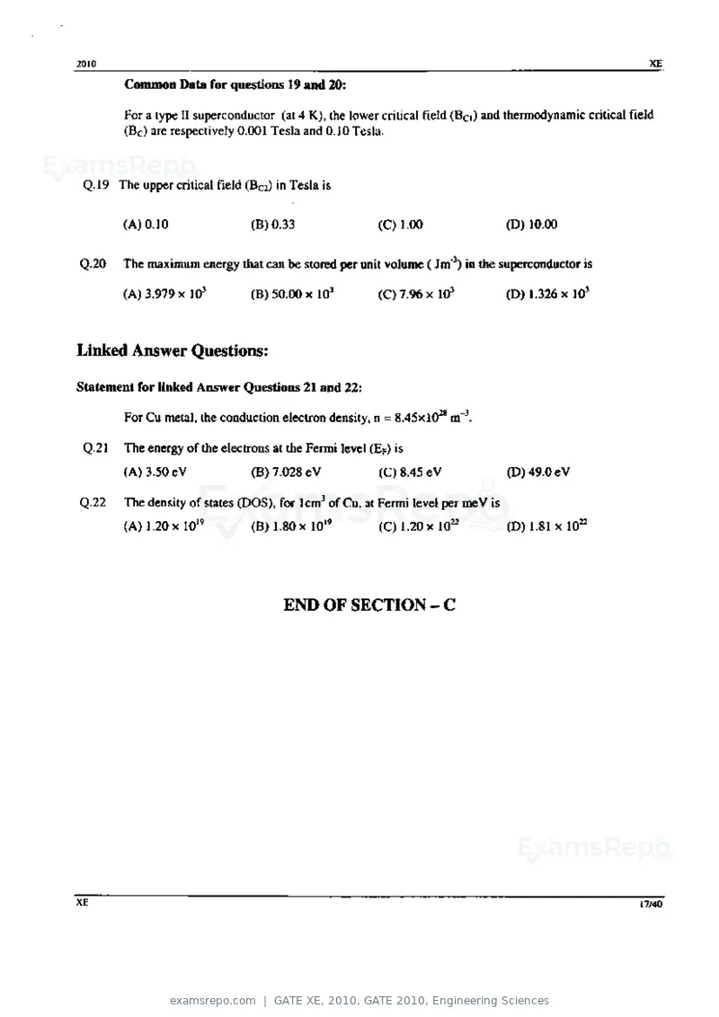 GATE XE 2010 question paper, GATE 2010, Engineering Sciences, page 17 of 40