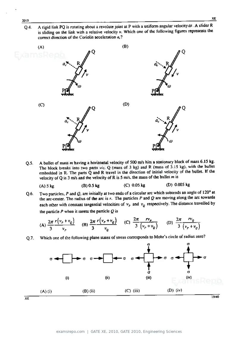 GATE XE 2010 question paper, GATE 2010, Engineering Sciences, page 19 of 40