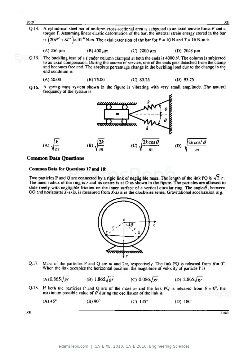 GATE XE 2010 question paper, GATE 2010, Engineering Sciences, page 21 of 40